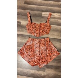 $595 Miscreants Snakeskin Print Set Women US 4 Orange Faux Leather Corset